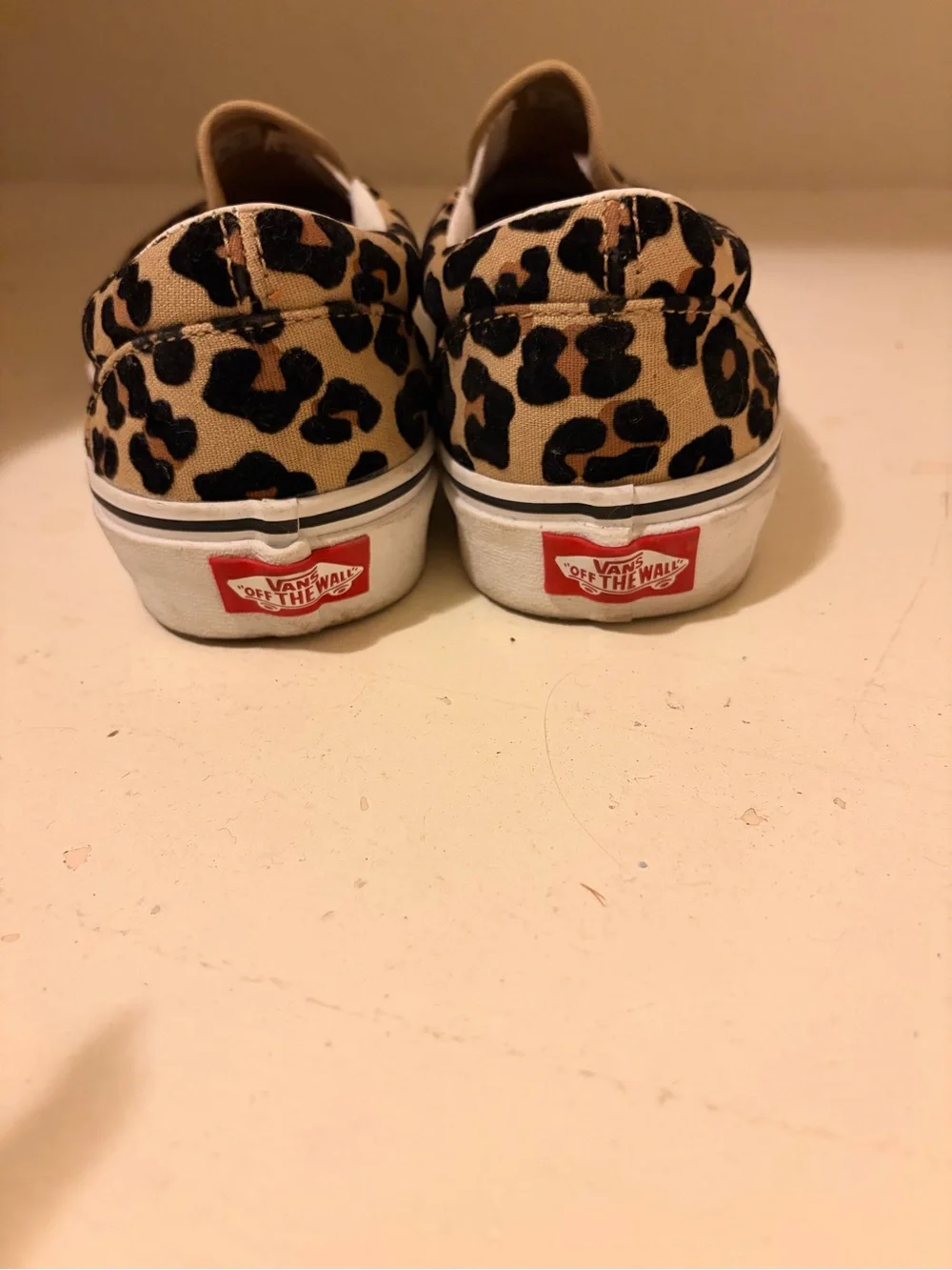 Vans Leopard Print Slip-On Sneakers - Tan & Black womens 7.5 mens 9